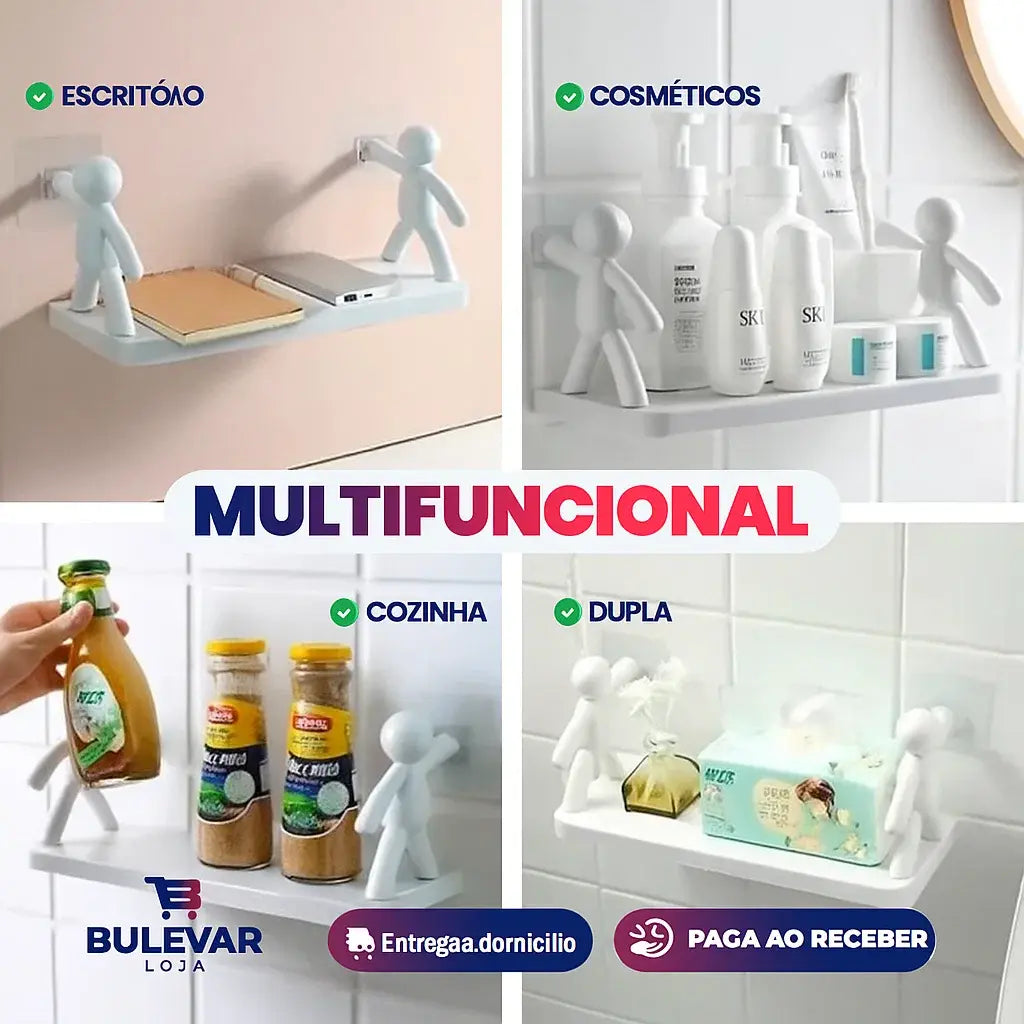 ORGANIZADOR DE PRATELEIRAS ADESIVO 2X1 PARA BANHEIRO