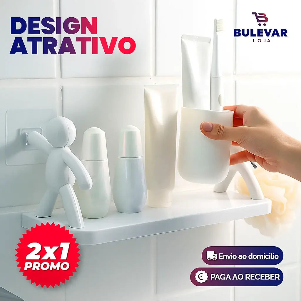 ORGANIZADOR DE PRATELEIRAS ADESIVO 2X1 PARA BANHEIRO